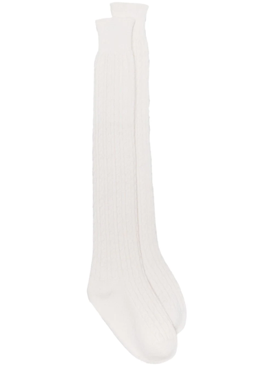 Eleventy Cable-knit Knee Socks In White