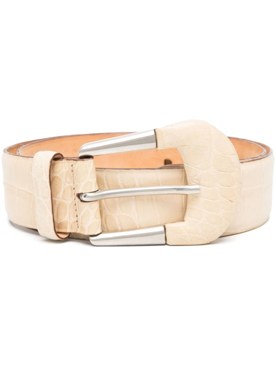 Pre-owned Giorgio Armani 2000s Snakeskin-effect Buckled Belt In Neutrals