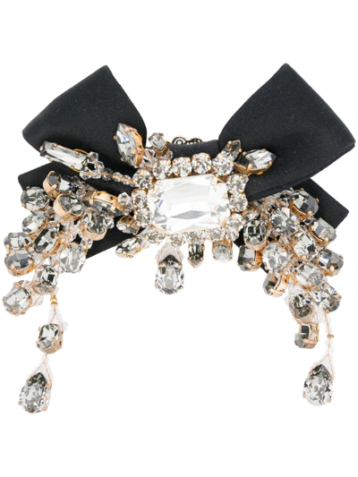 Pre-owned Dolce & Gabbana 2000s Rhinestone-embellished Bow Hair Clip In Black
