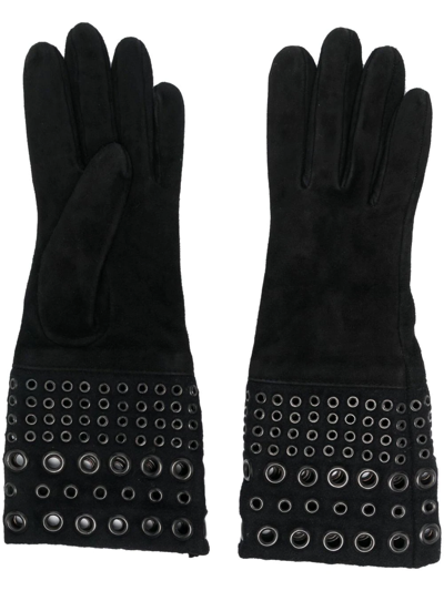 Pre-owned Gianfranco Ferre 1990s Eyelet Detailing Suede Gloves In Black