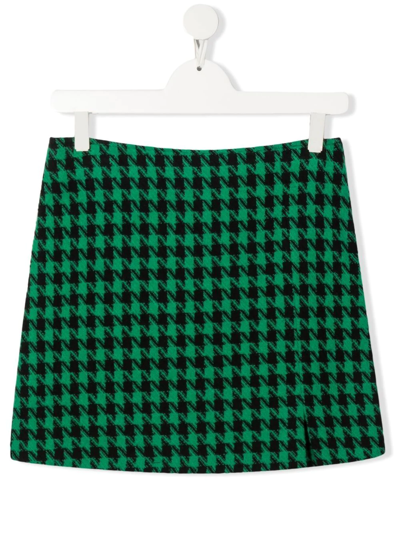 Pinko Teen Houndstooth Mini Skirt In Green