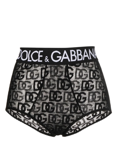 Dolce & Gabbana High-waisted Logo-print Briefs In Black
