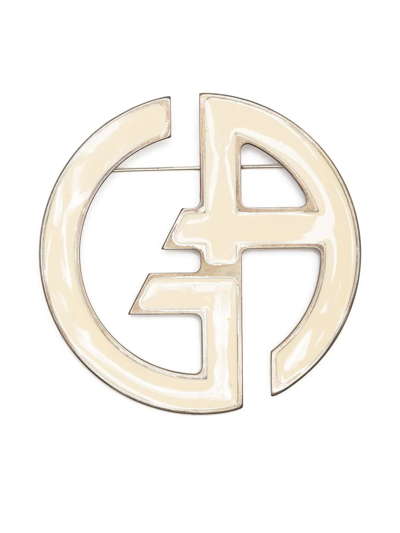 Pre-owned Giorgio Armani 2000s Logo Brooch In Silver