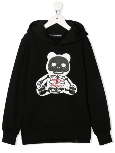 Vision Of Super Kids' Skeleton-print Cotton Hoodie In Black