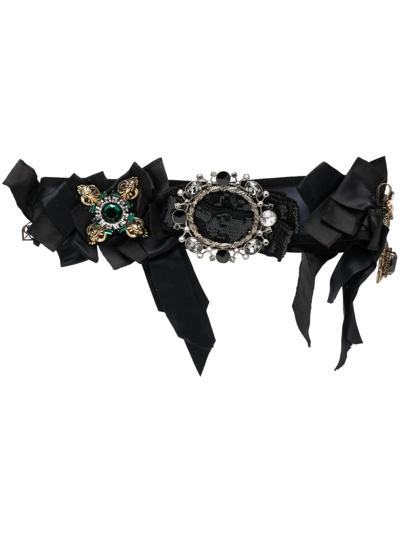 Pre-owned Dolce & Gabbana 2000s Stone-embellished Decorative Bow Belt In Black