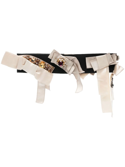 Pre-owned Dolce & Gabbana 2000s Rhinestone-embellished Silk Belt In Black