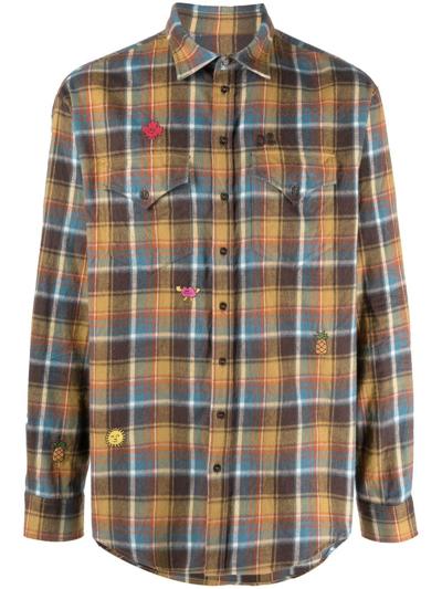 Dsquared2 Embroidered-detail Plaid-check Print Shirt In Brown