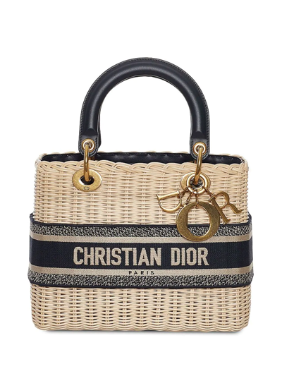 Pre-owned Dior Medium Oblique Lady  Wicker Bag In Brown