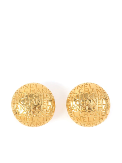 Pre-owned Chanel Logo-lettering Round Clip-on Earrings In Gold