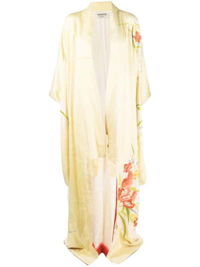 Pre-owned A.n.g.e.l.o. Vintage Cult 1970s Floral-print Silk Dressing Gown In Yellow