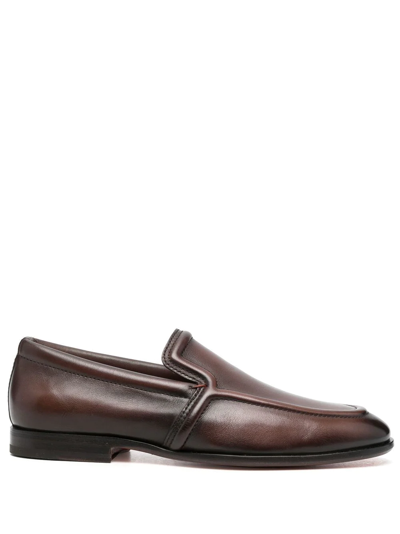 Santoni Polished Leather Loafers In Brown