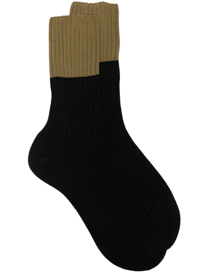 Sofie D'hoore Two-tone Ribbed-knit Socks In Black