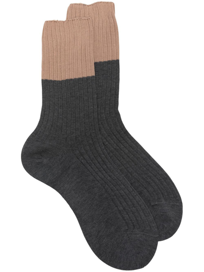 Sofie D'hoore Two-tone Ribbed-knit Socks In Grey