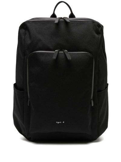 Agnès B. Logo-print Zip-up Backpack In Black