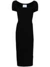 Galvan Grace Black Off-the-shoulder Ribbed-knit Dres In Black