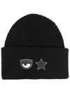 Chiara Ferragni Eye/star Silicon Patch Beanie In Black