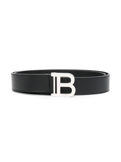 Balmain Kids' Logo-buckle Leather Belt In Black