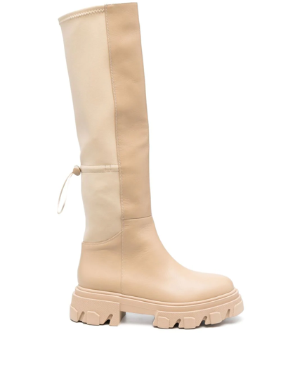Gia Borghini Toggle-fastened Leather Boots In Beige