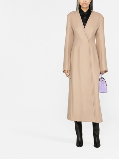 Attico Dallas Double Wool Long Coat In Beige