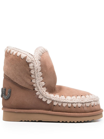 Mou Eskimo 18 Glitter-logo Boots In Beige