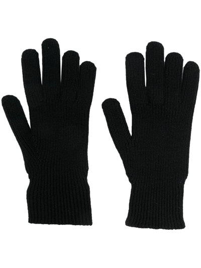Moncler Knitted Logo-patch Gloves In Black