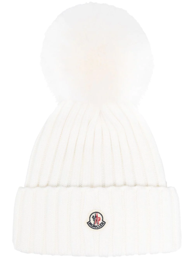 Moncler Cable-knit Pom-pom Beanie In White