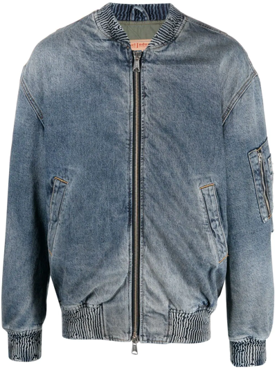 Diesel Denim Bomber Jacket In Blue