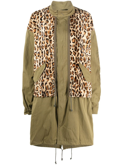 Junya Watanabe Leopard-print Faux-fur And Cotton Parka Jacket In Green