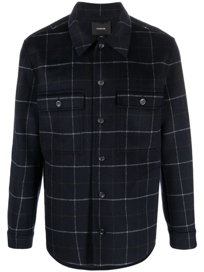 Vince Checked Double-pocket Overshirt In Blue