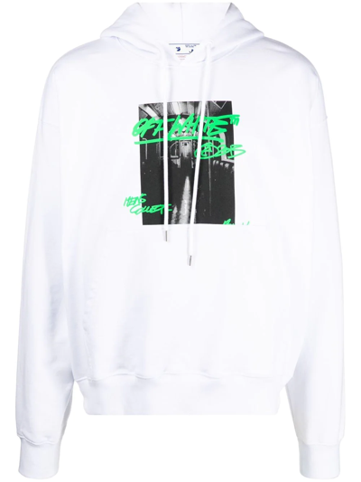 Off-white Graphic-print Cotton Hoodie In White