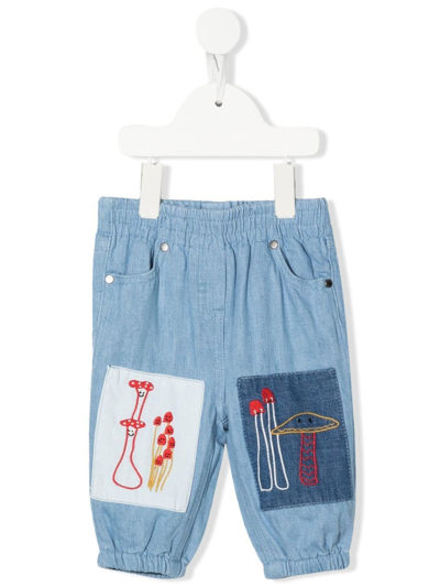 Stella Mccartney Babies' Embroidered Motif Pull-on Jeans In Blue