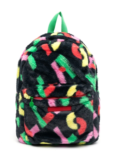 Stella Mccartney Kids' Faux-fur Logo-print Backpack In Black