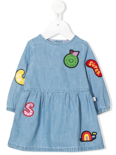 Stella Mccartney Babies' Patch-appliquéd Denim Dress In Blue