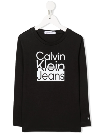 Calvin Klein Kids' Logo-print Long-sleeve Top In Nero