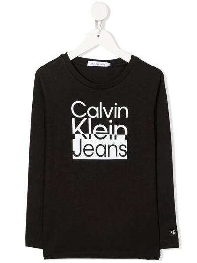 Calvin Klein Kids' Logo-print Long-sleeve Top In Black