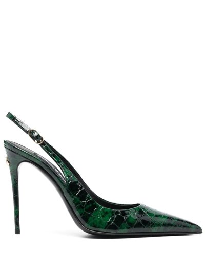 Dolce & Gabbana Leather Slingback Pumps In Green