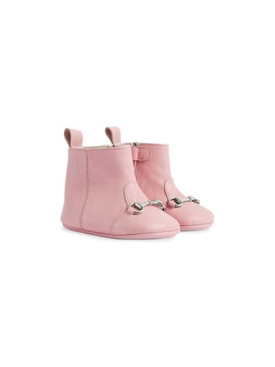 Gucci Babies' Horsebit Leather Boots In Pink
