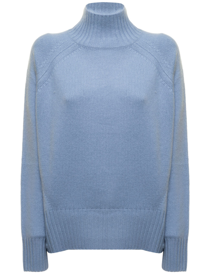 Allude Wool And Cashmere High Neck Pull In Blu