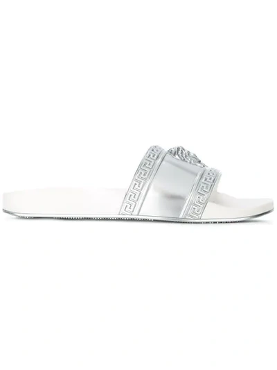 Versace Men's Medusa-head Slide Sandal, Silver