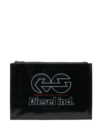 Diesel Paoulda Graphic-print Waterproof Pouch In Black