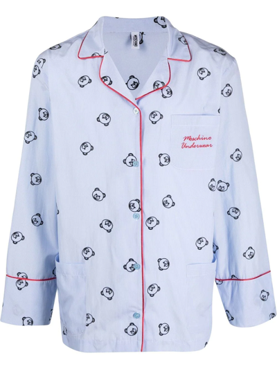Moschino Pinstriped Bear Pyjama Set In Blue