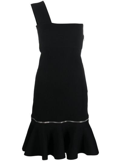 Alexander Mcqueen Zip-detail One-shoulder Dress In Black