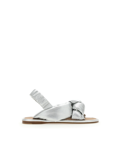 Miu Miu Knotted Flat Sandals In Silver