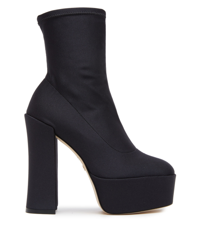 STUART WEITZMAN STUART WEITZMAN, SKYHIGH 145 STUART PLATFORM BOOTIE, LAST CHANCE, BLACK, SATIN
