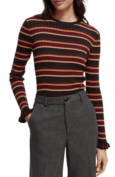 Scotch & Soda Stripe Ribbed Sweater In 5122-black Sky