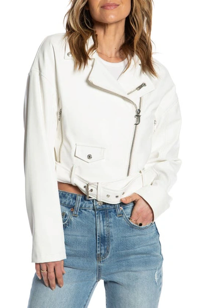 Juicy Couture Ember Faux Leather Crop Moto Jacket In Feather