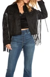 Juicy Couture Fringe Faux Leather Trucker Jacket In Black