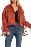 Juicy Couture Fringe Faux Leather Trucker Jacket In Rust