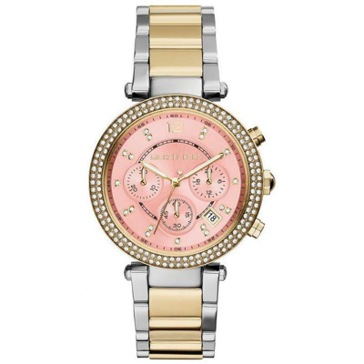 Pre-owned Michael Kors Parker Pink & Two Tone Mk6140 Ladies Chronograph Watch