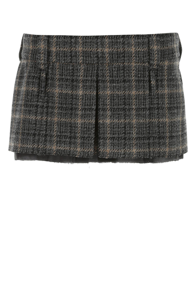 Miu Miu Check-print Mini Skirt In Ebony